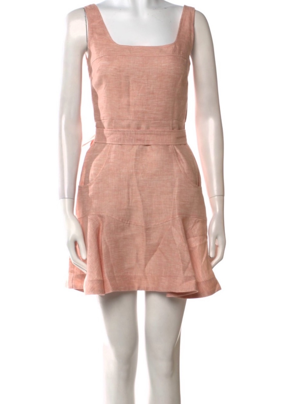 Alexis Peach Square-Neck Sleeveless Linen Dress